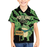 Personalized Portland Frog Resist Family Matching Off The Shoulder Long Sleeve Dress and Hawaiian Shirt Frogs Against Fascism - Wonder Print Shop