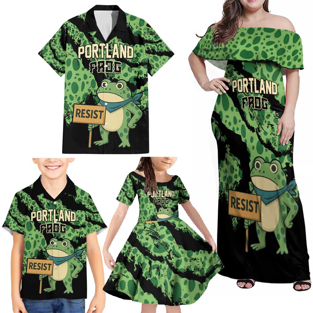 Personalized Portland Frog Resist Family Matching Off Shoulder Maxi Dress and Hawaiian Shirt Frogs Against Fascism - Wonder Print Shop