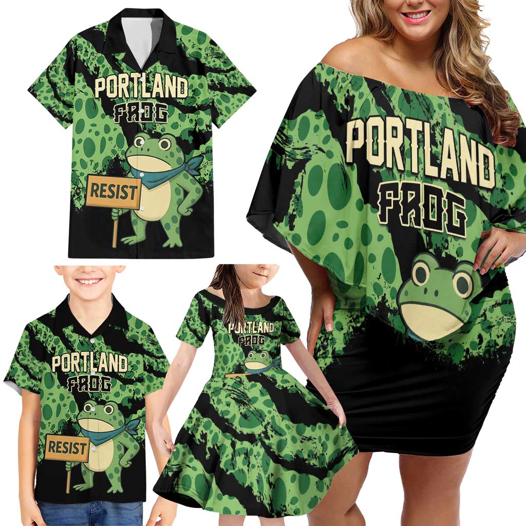 Personalized Portland Frog Resist Family Matching Off Shoulder Short Dress and Hawaiian Shirt Frogs Against Fascism - Wonder Print Shop