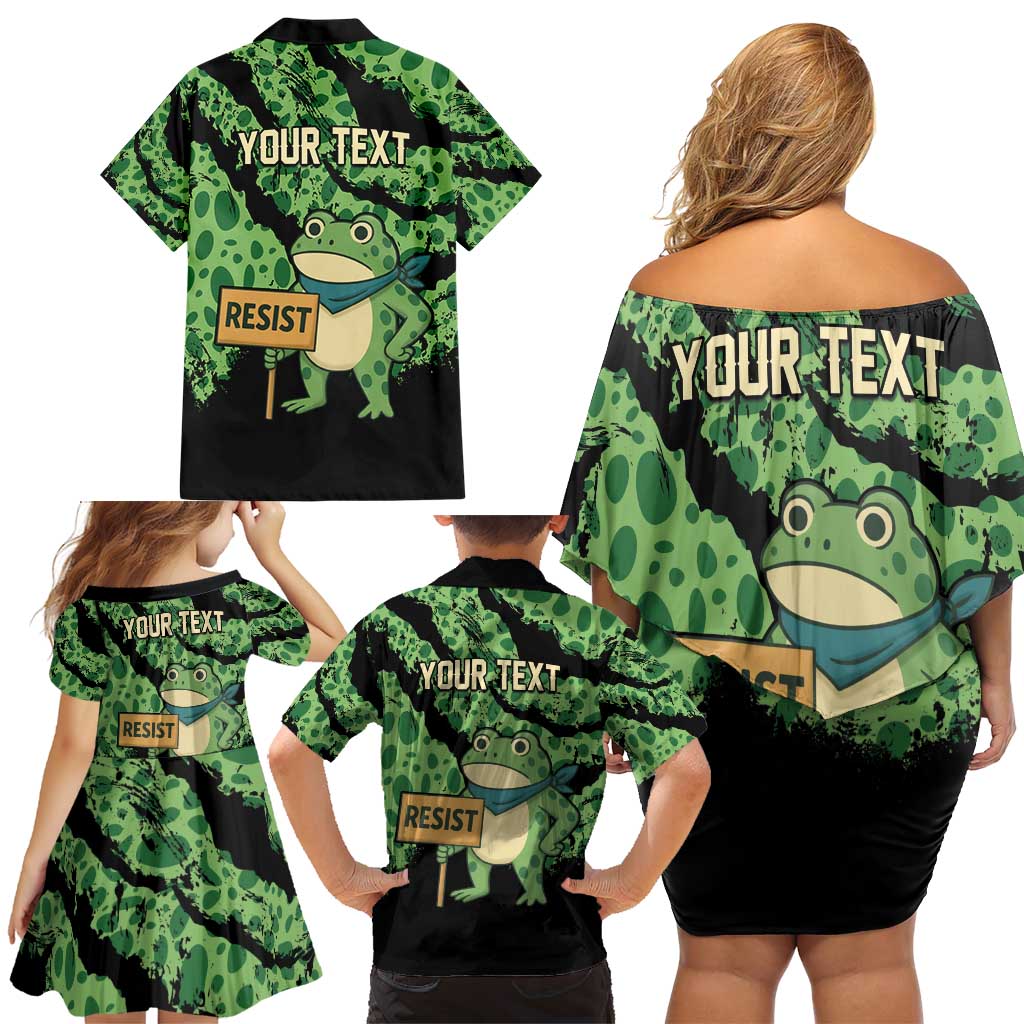 Personalized Portland Frog Resist Family Matching Off Shoulder Short Dress and Hawaiian Shirt Frogs Against Fascism - Wonder Print Shop