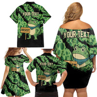Personalized Portland Frog Resist Family Matching Off Shoulder Short Dress and Hawaiian Shirt Frogs Against Fascism - Wonder Print Shop
