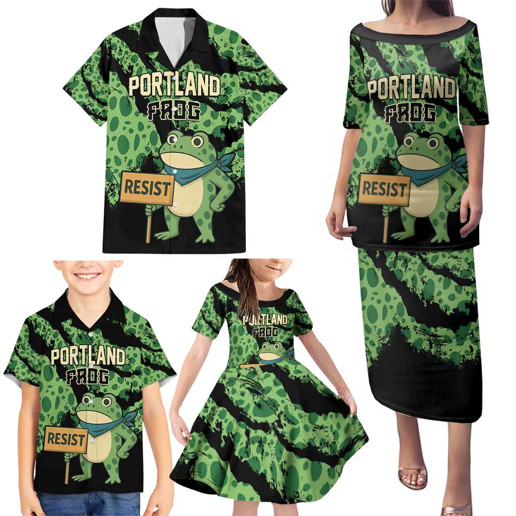 Personalized Portland Frog Resist Family Matching Puletasi and Hawaiian Shirt Frogs Against Fascism - Wonder Print Shop
