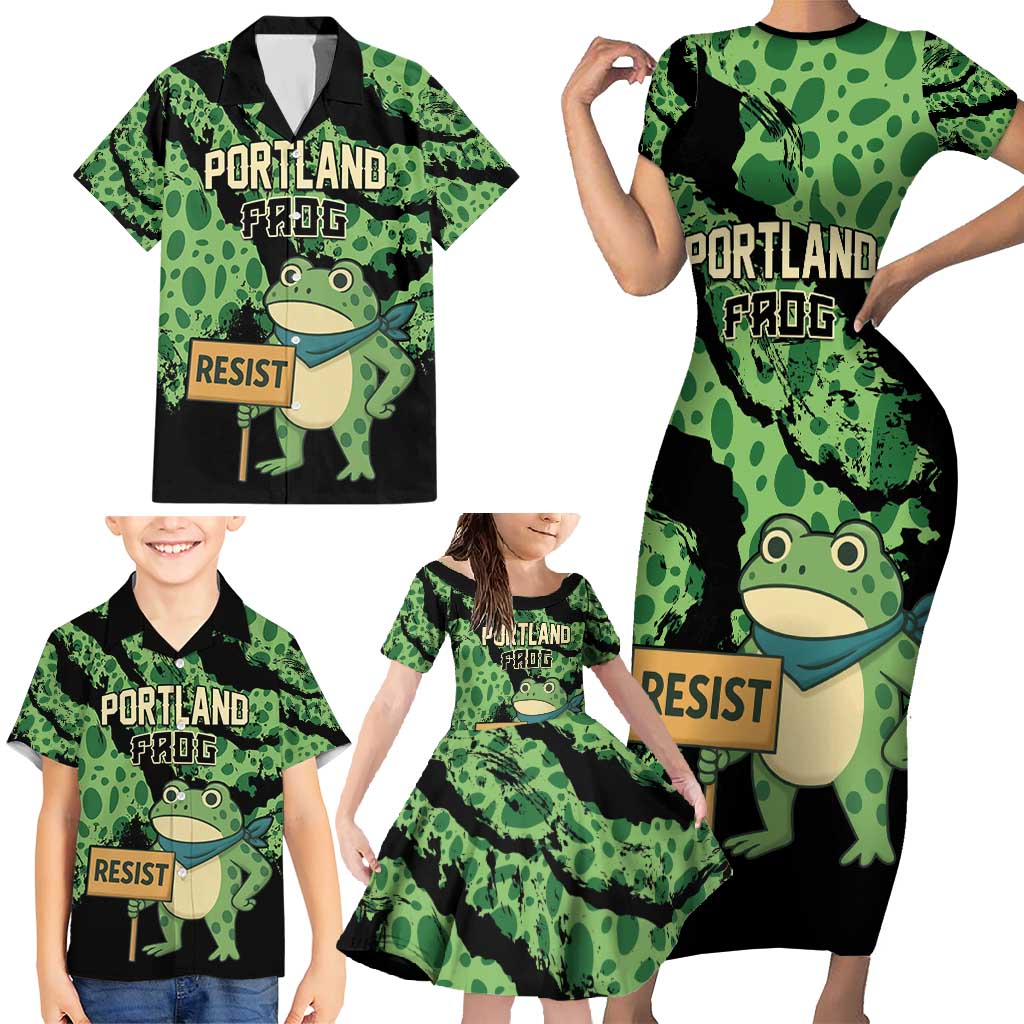Personalized Portland Frog Resist Family Matching Short Sleeve Bodycon Dress and Hawaiian Shirt Frogs Against Fascism - Wonder Print Shop