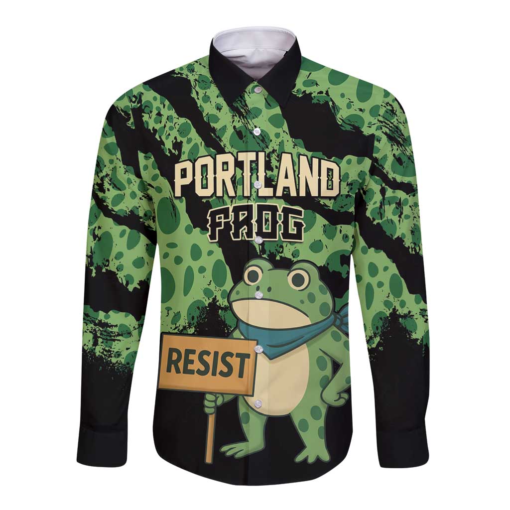 Personalized Portland Frog Resist Long Sleeve Button Shirt Frogs Against Fascism - Wonder Print Shop