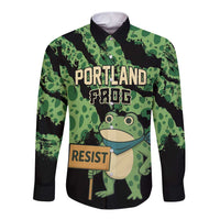 Personalized Portland Frog Resist Long Sleeve Button Shirt Frogs Against Fascism - Wonder Print Shop