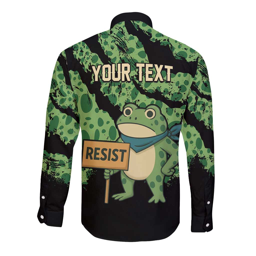 Personalized Portland Frog Resist Long Sleeve Button Shirt Frogs Against Fascism - Wonder Print Shop