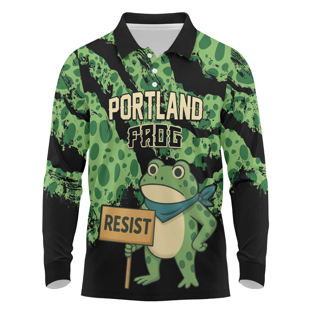 Personalized Portland Frog Resist Long Sleeve Polo Shirt Frogs Against Fascism - Wonder Print Shop