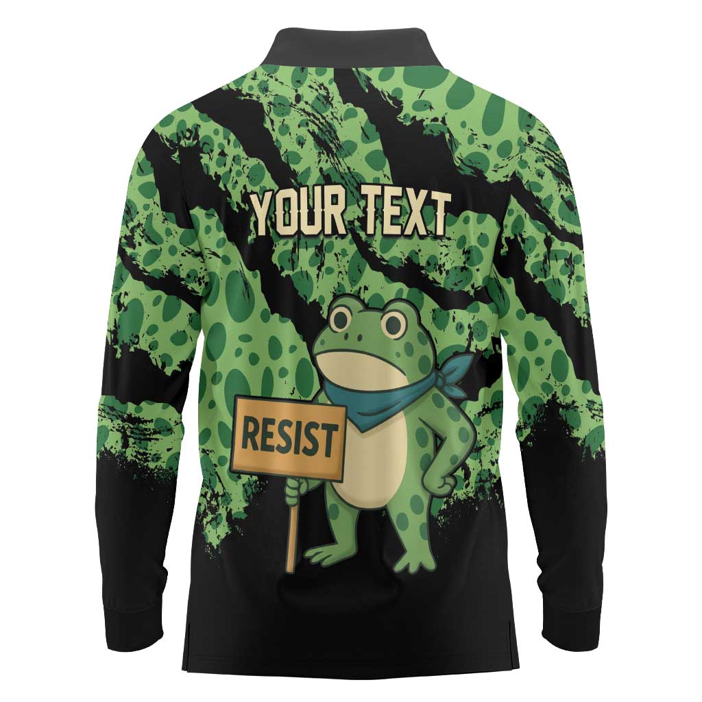 Personalized Portland Frog Resist Long Sleeve Polo Shirt Frogs Against Fascism - Wonder Print Shop