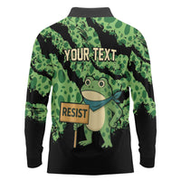 Personalized Portland Frog Resist Long Sleeve Polo Shirt Frogs Against Fascism - Wonder Print Shop