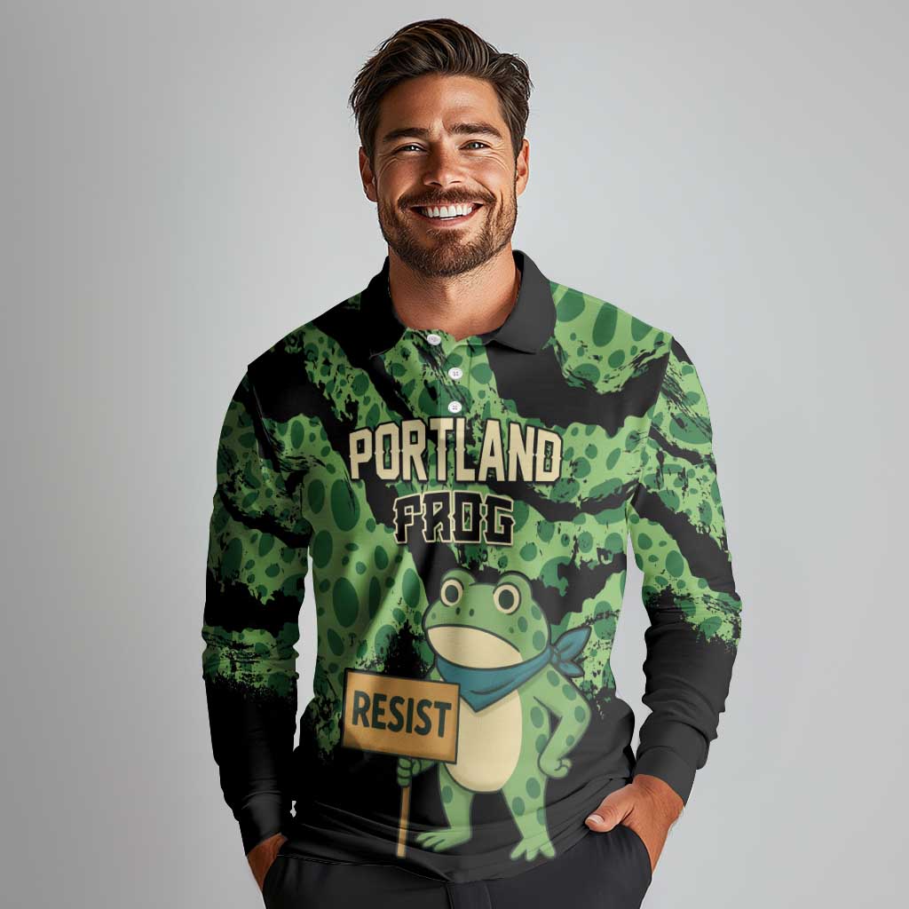 Personalized Portland Frog Resist Long Sleeve Polo Shirt Frogs Against Fascism - Wonder Print Shop