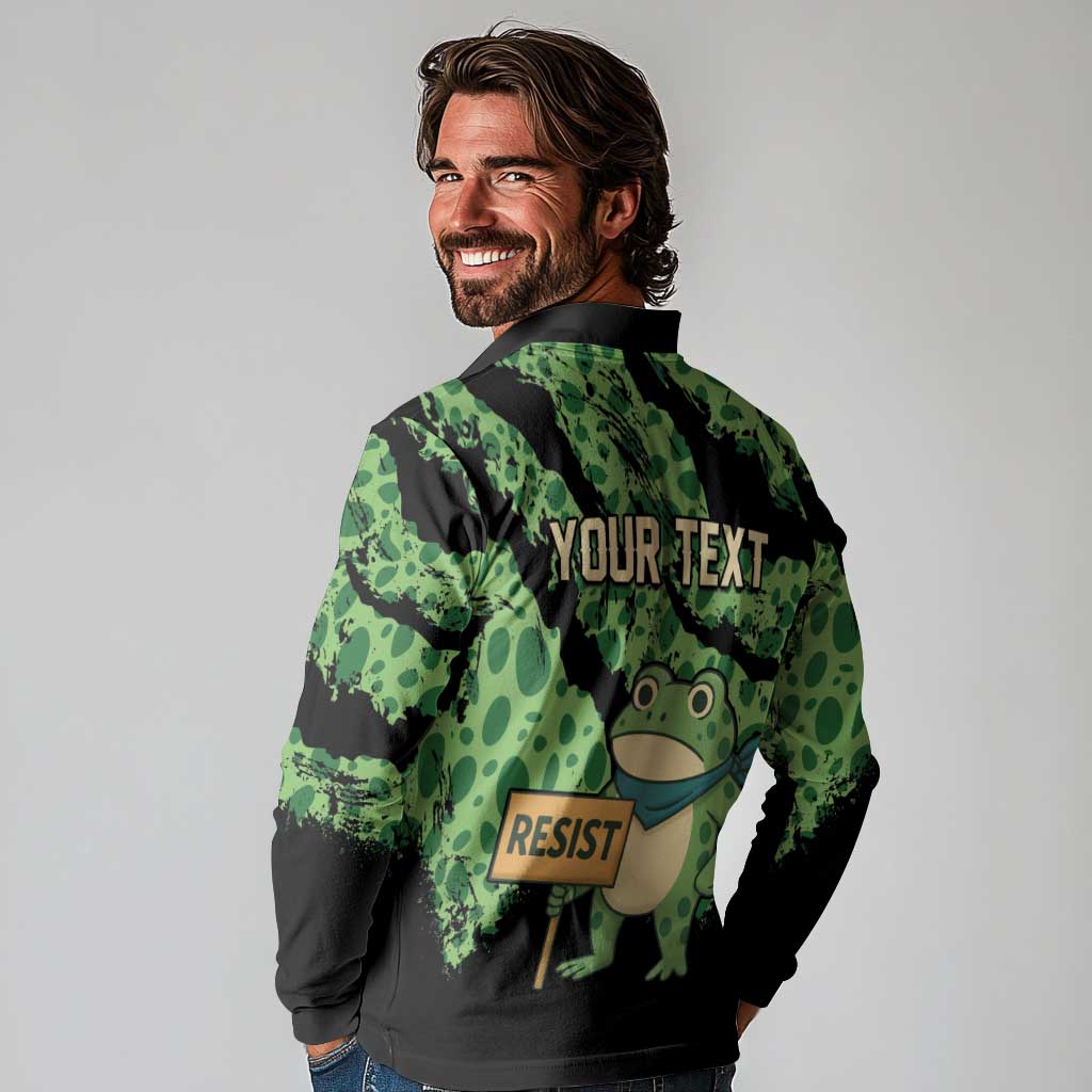 Personalized Portland Frog Resist Long Sleeve Polo Shirt Frogs Against Fascism - Wonder Print Shop