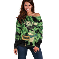 Personalized Portland Frog Resist Off Shoulder Sweater Frogs Against Fascism - Wonder Print Shop