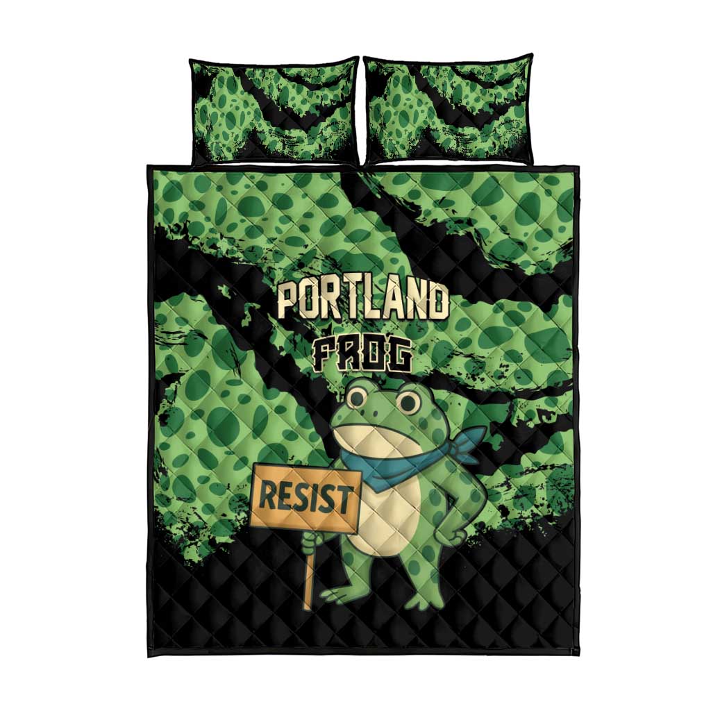 Portland Frog Resist Quilt Bed Set Frogs Against Fascism - Wonder Print Shop