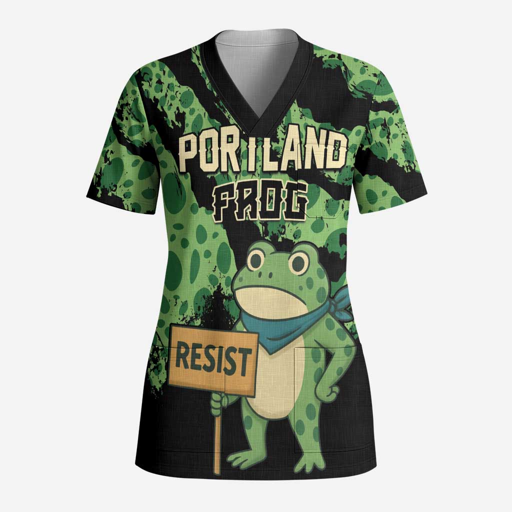 Personalized Portland Frog Resist Scrub Top Frogs Against Fascism - Wonder Print Shop