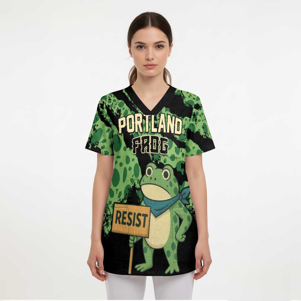 Personalized Portland Frog Resist Scrub Top Frogs Against Fascism - Wonder Print Shop