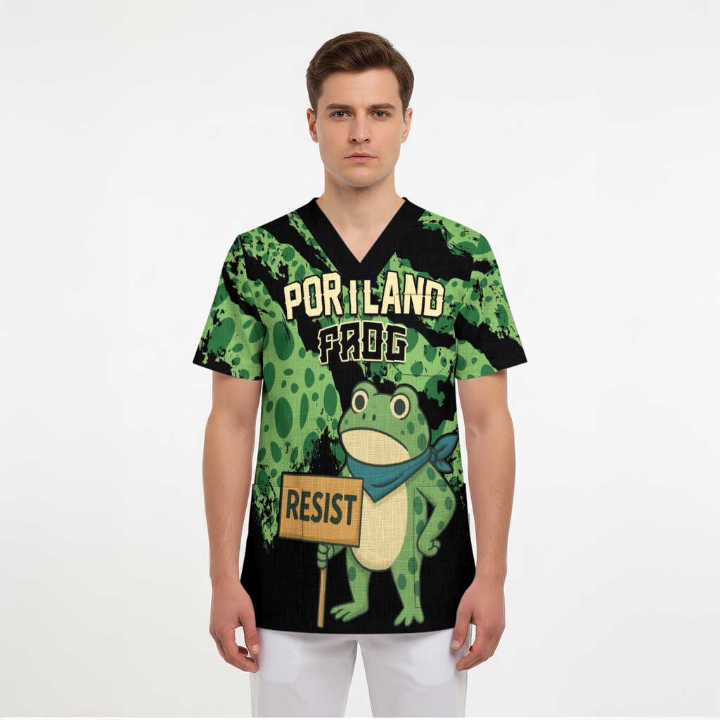 Personalized Portland Frog Resist Scrub Top Frogs Against Fascism - Wonder Print Shop