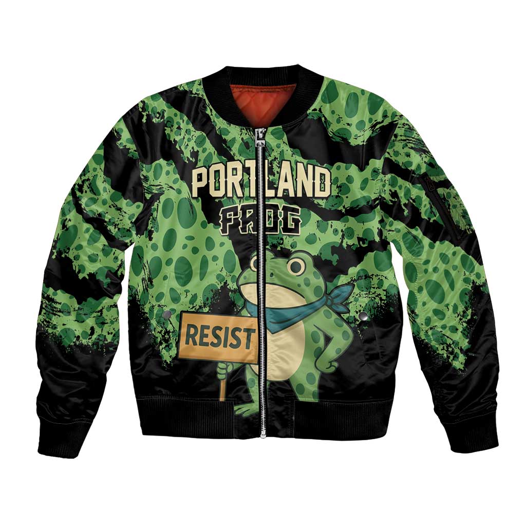 Personalized Portland Frog Resist Sleeve Zip Bomber Jacket Frogs Against Fascism - Wonder Print Shop