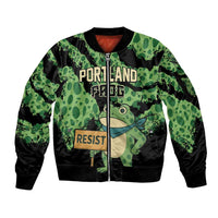 Personalized Portland Frog Resist Sleeve Zip Bomber Jacket Frogs Against Fascism - Wonder Print Shop