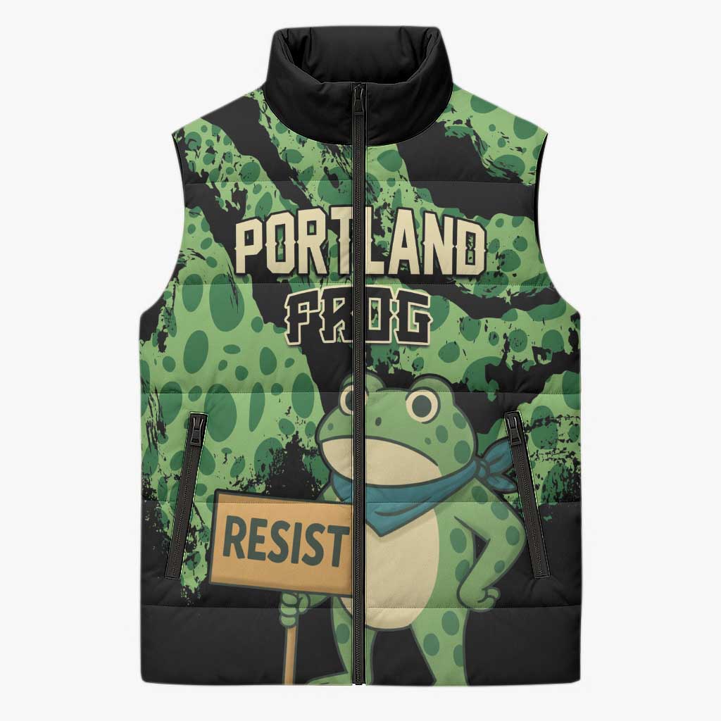 Personalized Portland Frog Resist Sleeveless Puffer Jacket Frogs Against Fascism - Wonder Print Shop