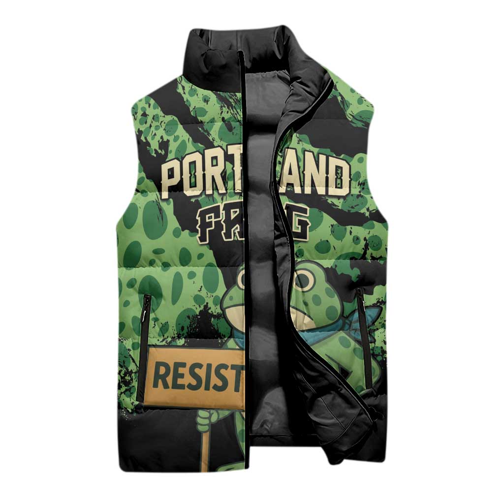 Personalized Portland Frog Resist Sleeveless Puffer Jacket Frogs Against Fascism - Wonder Print Shop