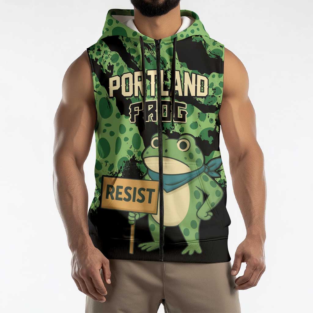Personalized Portland Frog Resist Sleeveless Zip Hoodie Frogs Against Fascism - Wonder Print Shop