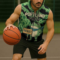 Personalized Portland Frog Resist Sleeveless Zip Hoodie Frogs Against Fascism - Wonder Print Shop