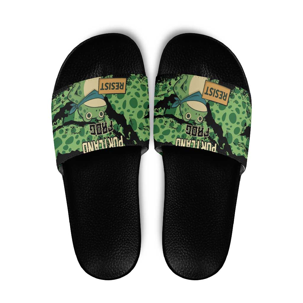Portland Frog Resist Slide Sandals Frogs Against Fascism - Wonder Print Shop