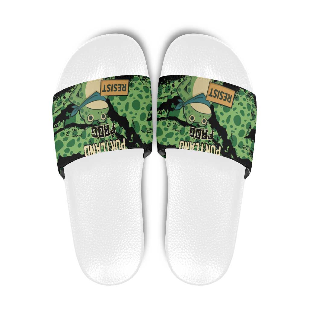 Portland Frog Resist Slide Sandals Frogs Against Fascism - Wonder Print Shop