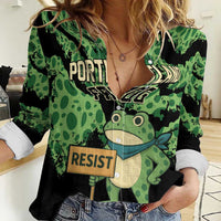 Personalized Portland Frog Resist Women Casual Shirt Frogs Against Fascism - Wonder Print Shop