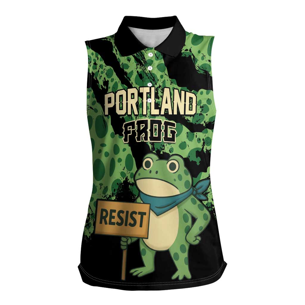 Personalized Portland Frog Resist Women Sleeveless Polo Shirt Frogs Against Fascism - Wonder Print Shop