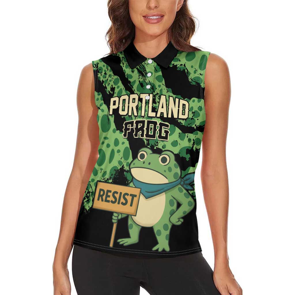 Personalized Portland Frog Resist Women Sleeveless Polo Shirt Frogs Against Fascism - Wonder Print Shop