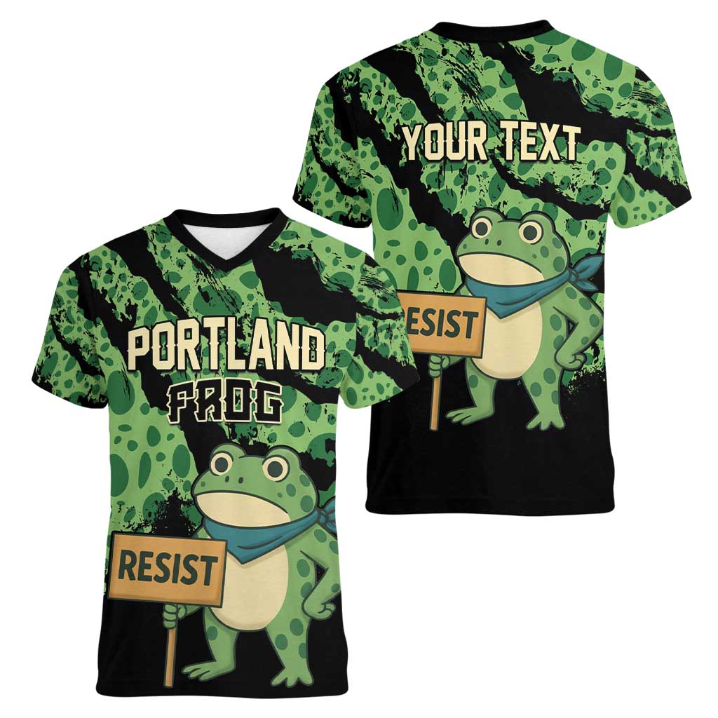 Personalized Portland Frog Resist Women V-Neck T-Shirt Frogs Against Fascism - Wonder Print Shop