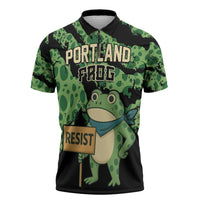 Personalized Portland Frog Resist Zipper Polo Shirt Frogs Against Fascism - Wonder Print Shop