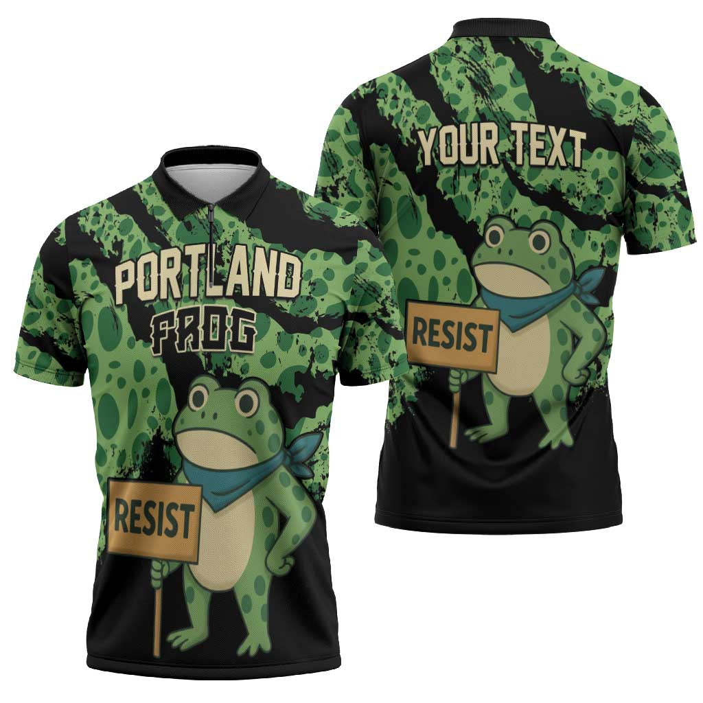 Personalized Portland Frog Resist Zipper Polo Shirt Frogs Against Fascism - Wonder Print Shop