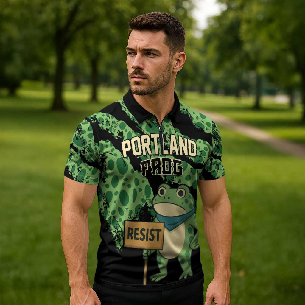 Personalized Portland Frog Resist Zipper Polo Shirt Frogs Against Fascism - Wonder Print Shop