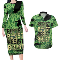 Personalized Portland Frog Protest Couples Matching Long Sleeve Bodycon Dress and Hawaiian Shirt Only You Can Prevent Fascism - Wonder Print Shop