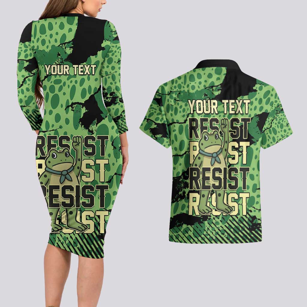Personalized Portland Frog Protest Couples Matching Long Sleeve Bodycon Dress and Hawaiian Shirt Only You Can Prevent Fascism - Wonder Print Shop