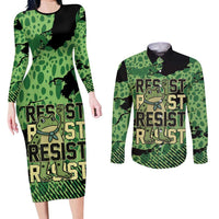 Personalized Portland Frog Protest Couples Matching Long Sleeve Bodycon Dress and Long Sleeve Button Shirt Only You Can Prevent Fascism - Wonder Print Shop