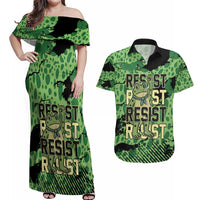 Personalized Portland Frog Protest Couples Matching Off Shoulder Maxi Dress and Hawaiian Shirt Only You Can Prevent Fascism - Wonder Print Shop