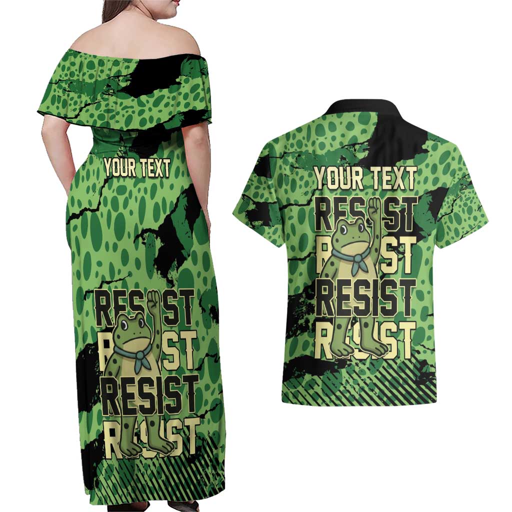 Personalized Portland Frog Protest Couples Matching Off Shoulder Maxi Dress and Hawaiian Shirt Only You Can Prevent Fascism - Wonder Print Shop