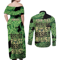 Personalized Portland Frog Protest Couples Matching Off Shoulder Maxi Dress and Long Sleeve Button Shirt Only You Can Prevent Fascism - Wonder Print Shop
