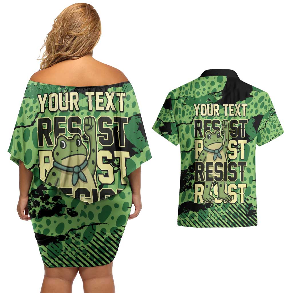 Personalized Portland Frog Protest Couples Matching Off Shoulder Short Dress and Hawaiian Shirt Only You Can Prevent Fascism - Wonder Print Shop
