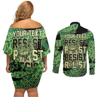 Personalized Portland Frog Protest Couples Matching Off Shoulder Short Dress and Long Sleeve Button Shirt Only You Can Prevent Fascism - Wonder Print Shop