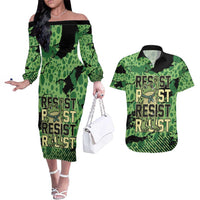 Personalized Portland Frog Protest Couples Matching Off The Shoulder Long Sleeve Dress and Hawaiian Shirt Only You Can Prevent Fascism - Wonder Print Shop