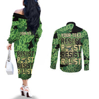 Personalized Portland Frog Protest Couples Matching Off The Shoulder Long Sleeve Dress and Long Sleeve Button Shirt Only You Can Prevent Fascism - Wonder Print Shop