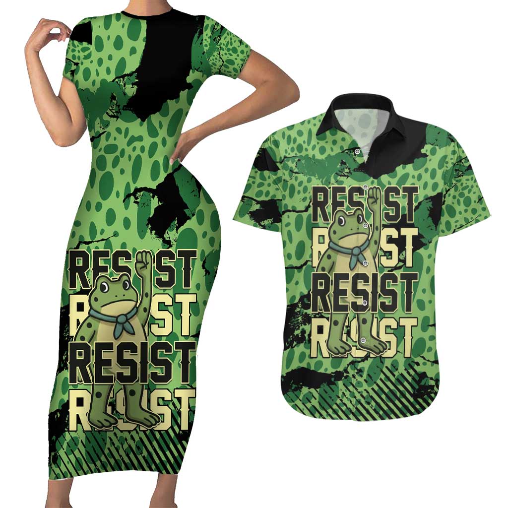 Personalized Portland Frog Protest Couples Matching Short Sleeve Bodycon Dress and Hawaiian Shirt Only You Can Prevent Fascism - Wonder Print Shop