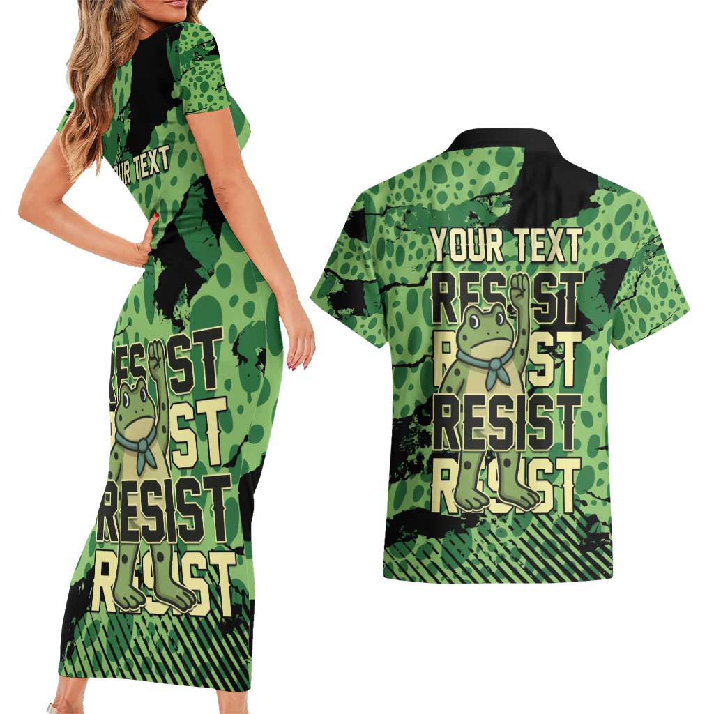 Personalized Portland Frog Protest Couples Matching Short Sleeve Bodycon Dress and Hawaiian Shirt Only You Can Prevent Fascism - Wonder Print Shop