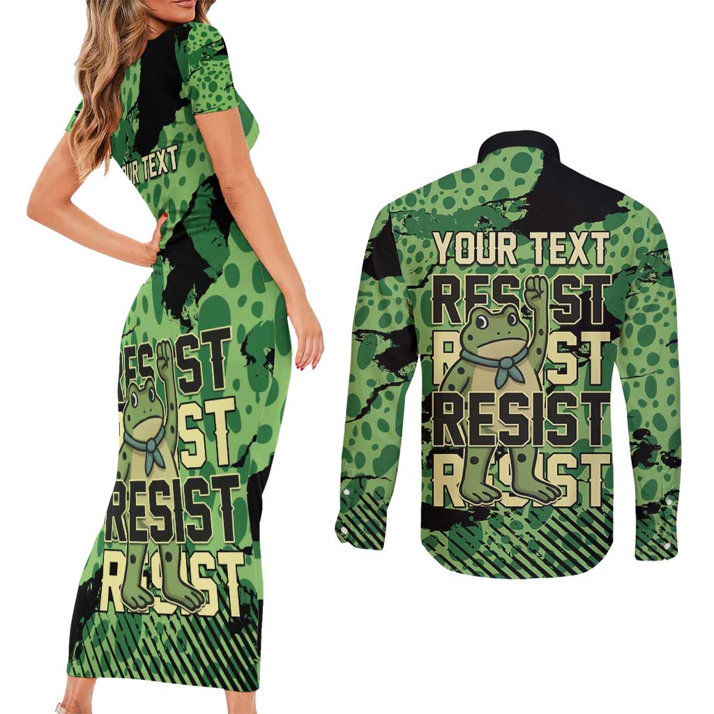Personalized Portland Frog Protest Couples Matching Short Sleeve Bodycon Dress and Long Sleeve Button Shirt Only You Can Prevent Fascism - Wonder Print Shop
