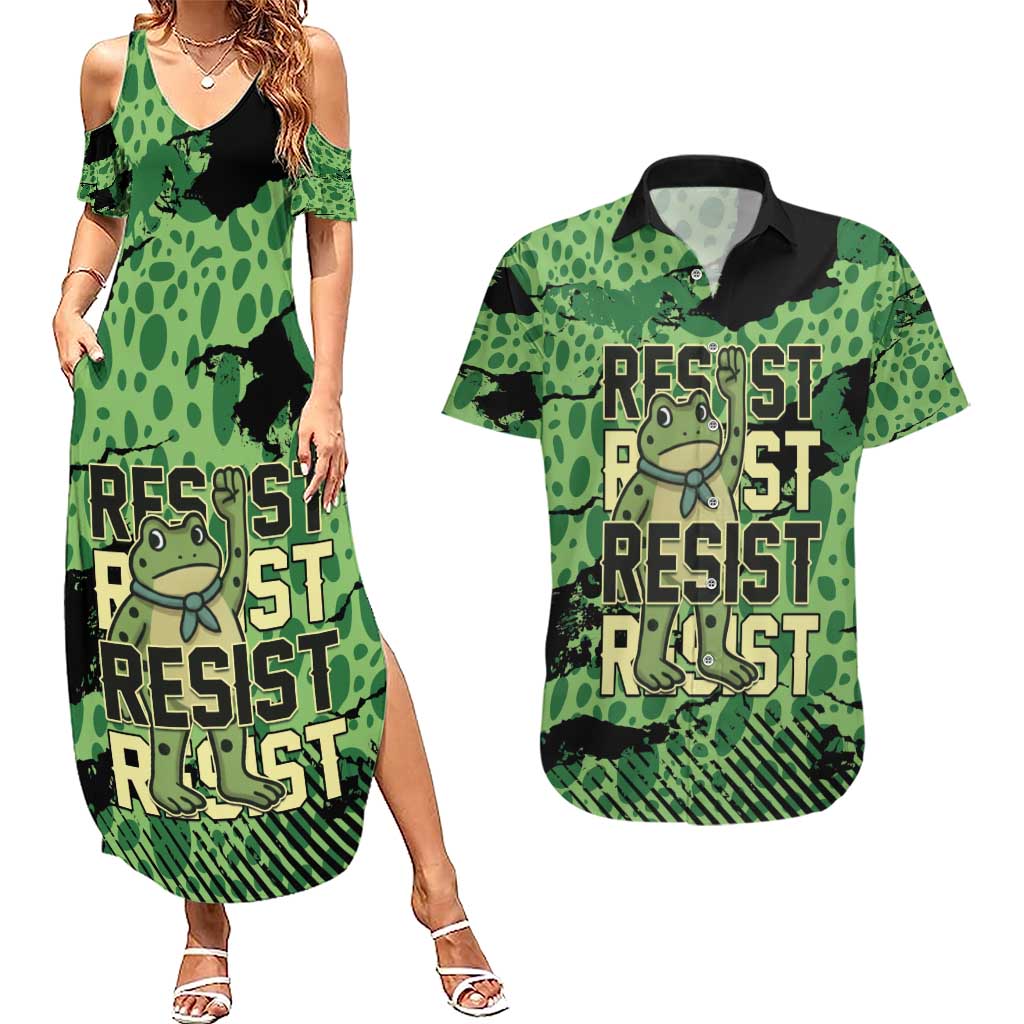 Personalized Portland Frog Protest Couples Matching Summer Maxi Dress and Hawaiian Shirt Only You Can Prevent Fascism - Wonder Print Shop