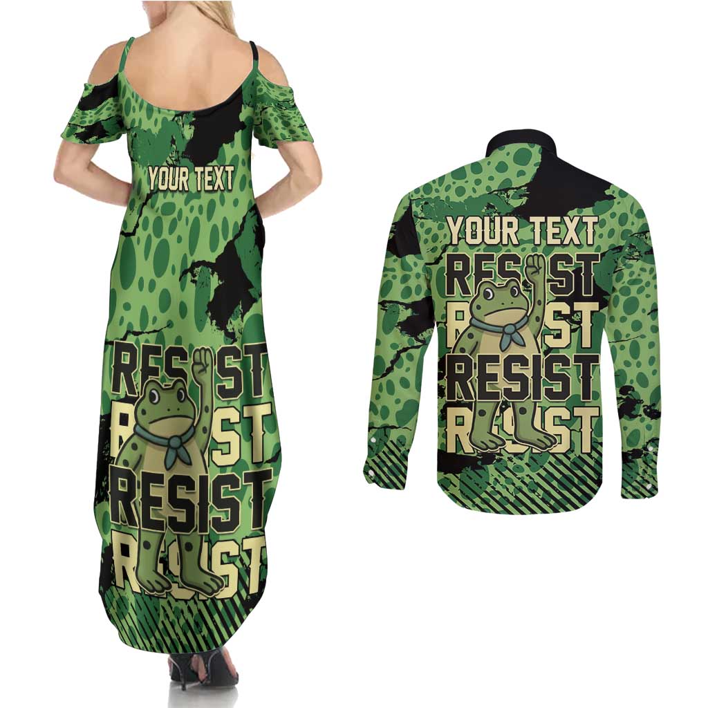 Personalized Portland Frog Protest Couples Matching Summer Maxi Dress and Long Sleeve Button Shirt Only You Can Prevent Fascism - Wonder Print Shop